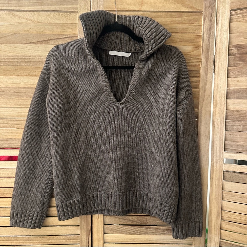 One Grey  Day Cozy Johnny Collar Wool Sweater in brown size XS